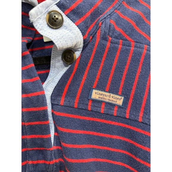 Vineyard Vines Mens Pullover Sweatshirt Navy Red Striped Quarter Zip Size Medium - Picture 3 of 5